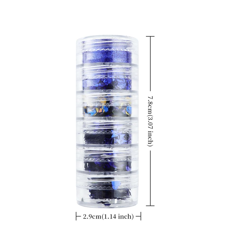 6Grids Christmas Nail Art Glitters Blue Nail Sequin 3D Snowflake Butterfly Heart Powder Nail Glitter Sequins Flakes DIY Winter Xmas Nail Decals for Women Girls Nail Art Decoration Accessories