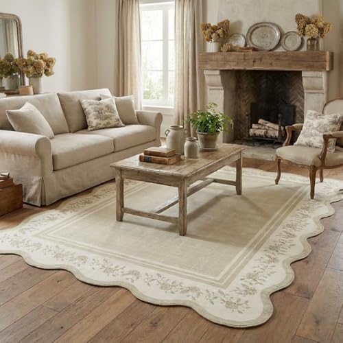 Garvee Scollaped Rugs for Living Room 5x7 Area Rugs for Bedroom Soft Beige by Garvee