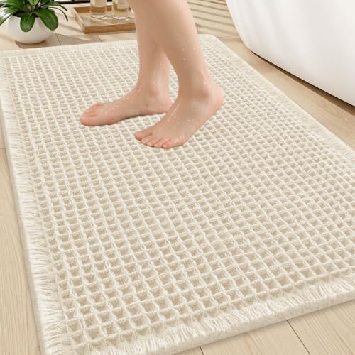 Smiry Waffle Bath Mat 30X20, Soft Absorbent Bathroom Rugs, Cream Beige by Smiry