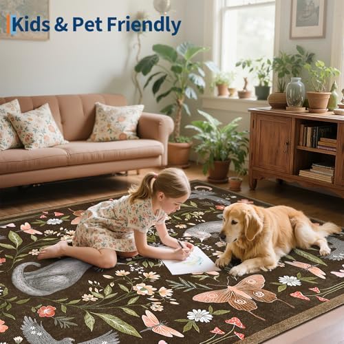 GarveeHome Round Area Rugs 6ft for Bedroom, Cat Brown Washable Circle Rug Soft - Image 7