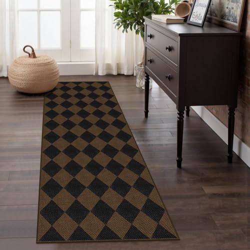 Rugalia Easy Jute Checkered Runner Rug, 2x6 Coffee Modern Washable Rugs Runner - Image 6