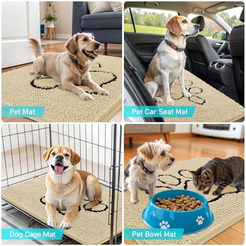 OLANLY Dog Door Mat for Muddy Paws 48x30, Paw Print Design Chenille Mud Mat - Image 7