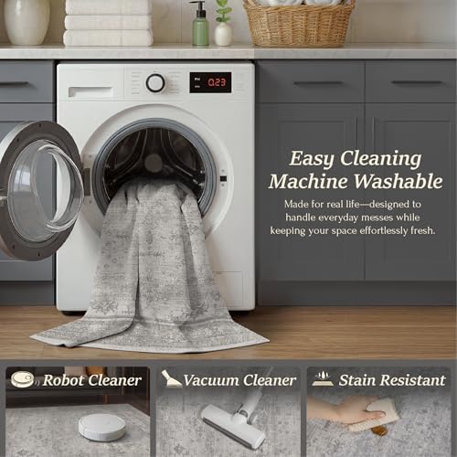 2x6 Washable Bathroom Runner Rug, Non Slip Low Pile Vintage Distressed Kitchen - Image 4