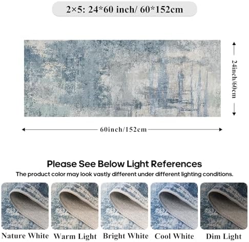 Modern Abstract Runner Rug 2x5: Washable Non Slip Hallway Runner Blue - Image 2