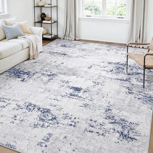 6x9 Area Rugs for Living Room Large Washable Abstract Rug Night Blue/Grey by GENTDRIZZ