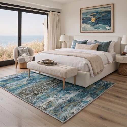 BEIMO 8x10 Faded Teal Abstract Area Rug, Washable Non-Slip - Image 3
