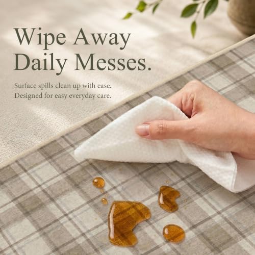 Beige Checkered 4x6 Washable Non-Slip Area Rugs - Image 4
