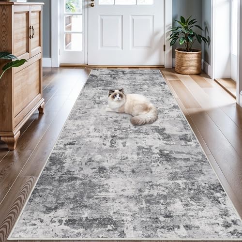 Washable Abstract Rug Hallway 3x9: Non Slip Modern Indoor Runner Black Grey - Image 3