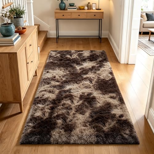 Mottled Brown 2x6 Area Rug for Bedroom, Fluffy Rug Small Rug Bedside Carpet by Yongyangjuxi
