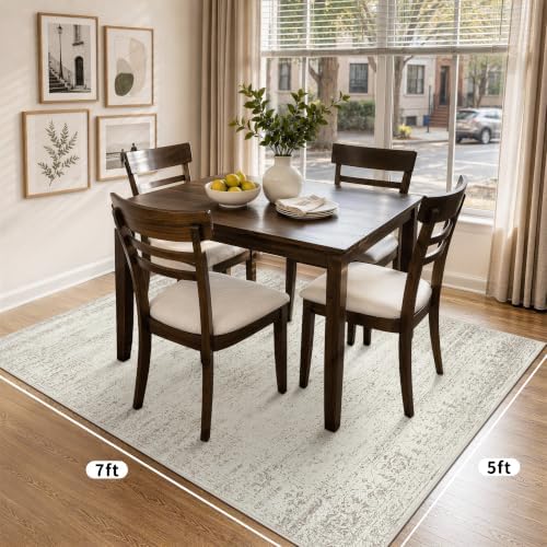 Aelenmu 5x7 Area Rugs for Living Room Beige Cream Neutral Washable - Image 2