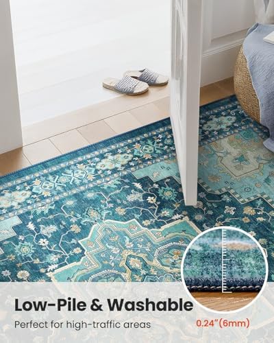 Amada Vintage Washable Area Rug, Teal Blue - Image 6