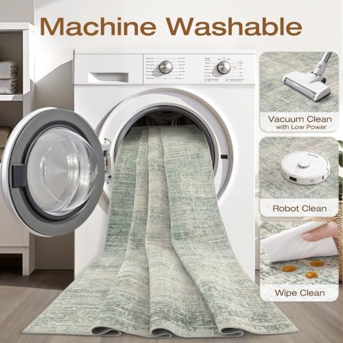 LOONGRUG 10x14 Area Rugs Washable Neutral Modern Living Room Rug Sage Green - Image 2
