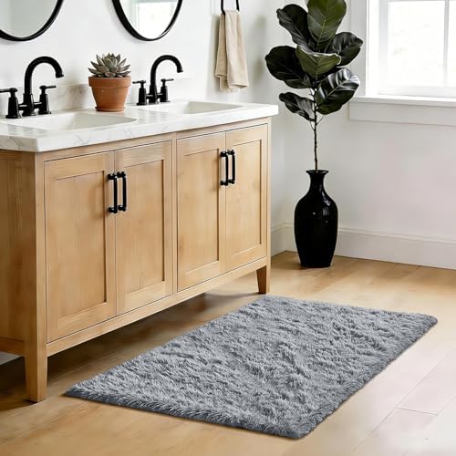 Light Grey 2x4 Area Rugs for Bedroom, Fluffy Rug Small Rug Bedside Carpet - Image 2
