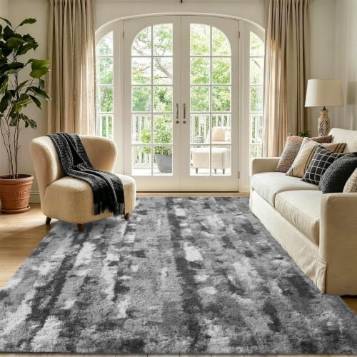 5x7 Grey Fluffy Soft Area Rug Non-Slip - Image 2