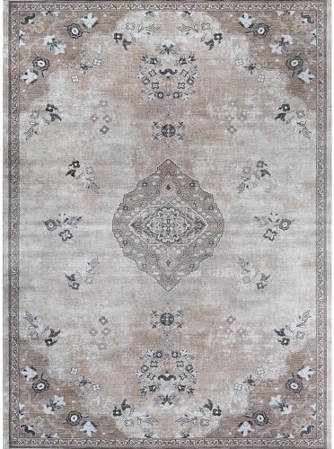 Non Slip Area Rugs 8x10 Boho Medallion Floral Non Skid Rubber Backing Easy Silk - Image 3