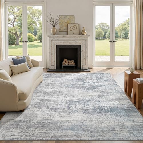 10x14 Area Rugs for Living Room Washable Abstract Rug Grey Blue - Image 4