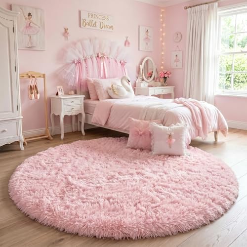 Amdrebio Pink Big Fuzzy Furry Circle Rug 8Ft - Image 4
