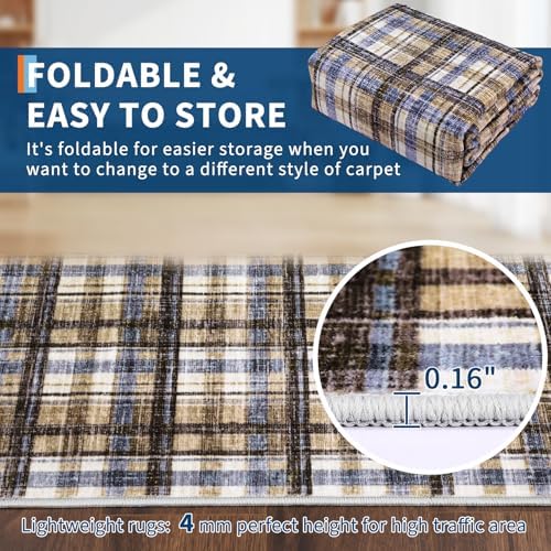 Garvee Large 10x13 Area Rug for Living Room Washable Non Slip Blue&Camel - Image 7