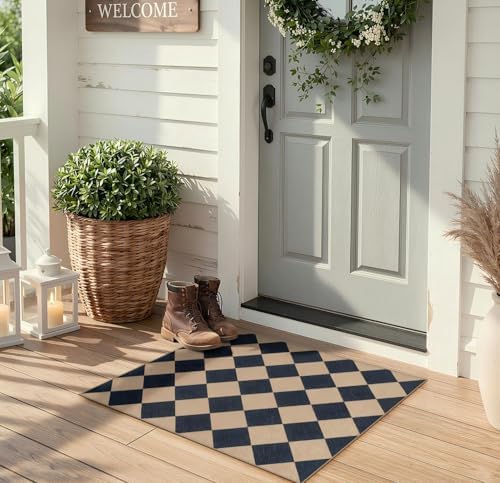 Lahome Checkered Easy Jute Non Slip Front Door Mat, 2x3 Kitchen Rug Neutral - Image 6