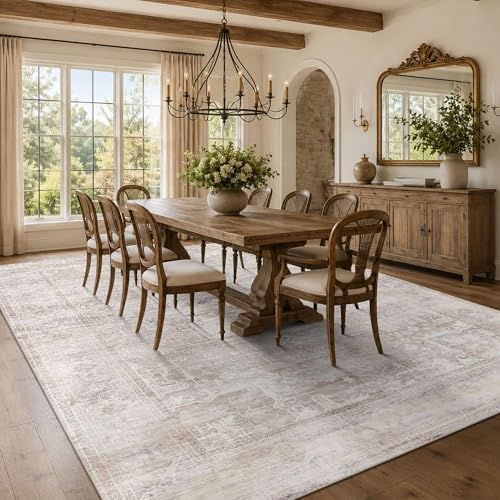 9x12 Washable Boho Area Rug, Ivory Farmhouse - Image 4