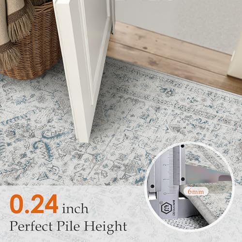 PureCozy Blue Small Area Rug 3x5 Vintage Neutral - Image 4