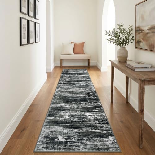 KOZYFLY Modern Abstract 2.6x8 Washable Hallway Runner Rug Black White Grey - Image 3