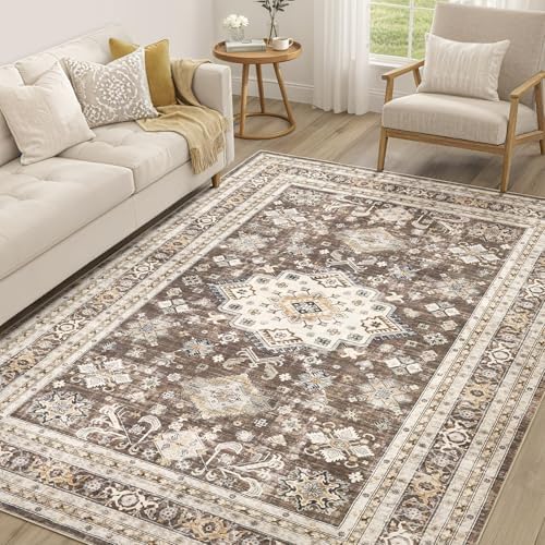 cotiled 5x7 Area Rug for Living Room, Traditional, Dark Brown by COTILED