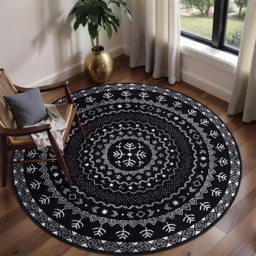 SERISSA 4ft Washable Non-Slip Boho Round Area Rug by SERISSAHomeDecorCollection