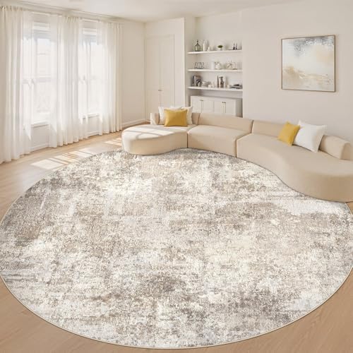 LOONGRUG Round Rug 10x10 Washable Circle Large Neutral Modern Abstract Rug by LOONGRUG