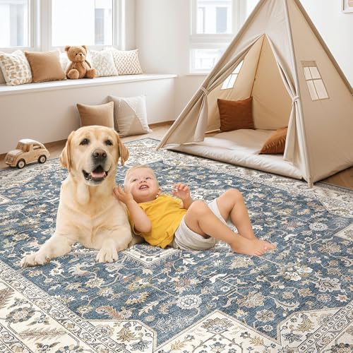 cotiled 6x9 Area Rug for Living Room, Traditional, Vintage Blue - Image 4