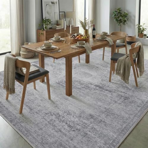 Washable Area Rug 8x10 for Living Room, Non-Slip Backing, Distressed Grey - Image 4