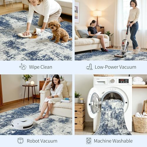9x12 Area Rugs for Living Room Large Washable Abstract Blue Carpets - Image 6