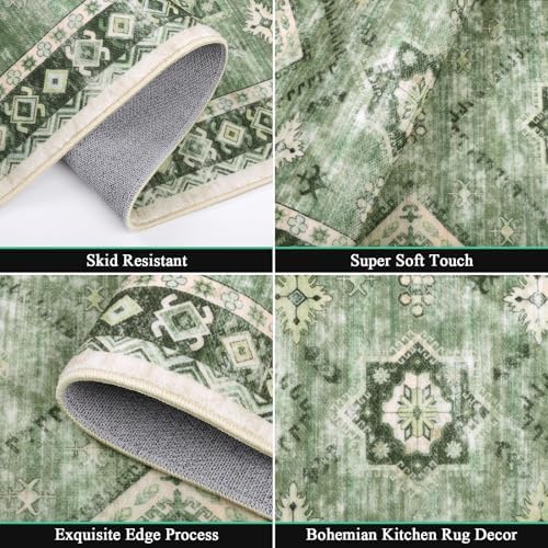 HEBE Boho Kitchen Rugs Set of 3, Non Slip Washable Kitchen Mats - Image 4