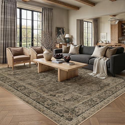 PureCozy Brown Area Rug 6x9 Vintage Oriental Distressed - Image 2