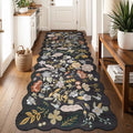 3x8 Floral Runner Rug for Hallway: Washable Wide Soft Carpet Runner Black by BYYVOORugsforYourHome
