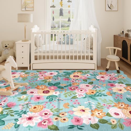 DUKINO 8x10 Area Rug for Living Room, Floral Washable Rug Non Slip - Image 5