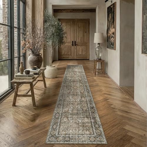 PureCozy Brown Runner Rug 2.6x14 Vintage Traditional Distressed - Image 2