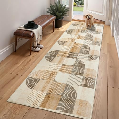 Washable Modern Geometric Hallway Runner Rug - Image 3