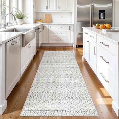 Rug Runners 2x8 for Hallway: Washable Moroccan Non Slip Rugs Geometric Grey by BYYVOORugsforYourHome