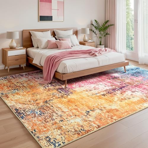 5x7 Colorful Washable Area Rug for Living Room Bedroom, Modern Abstract - Image 3
