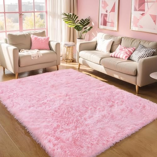 5x8 Pink Fluffy Shag Rug for Girls Bedroom, Plush Washable Carpet - Image 6