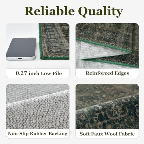 Dark Green 2x6 Hallway Runner Rug, Washable Non Slip Thin Carpet Runners - Image 5