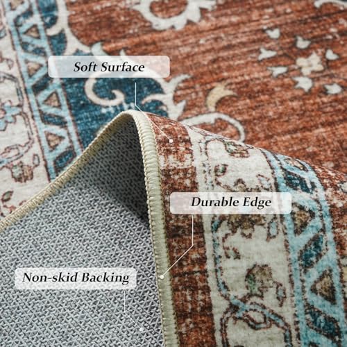 3x16 Runner Rug Washable Vintage: Non Slip Long Hallway Runners Brick/Blue - Image 4