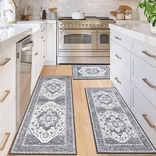 HEBE Boho Kitchen Rugs Set of 3, Non Slip Washable Kitchen Mats - Image 3