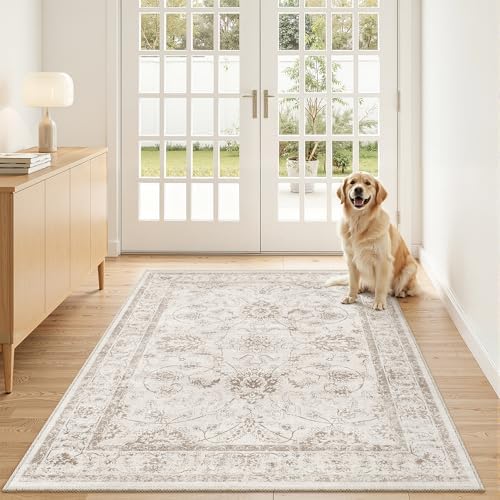 Madane 3x5 Area Rugs for Entryway, Washable Neutral Soft Rugs Brown/Ivory by Madane