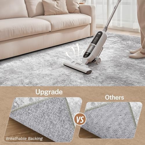 Area Rug Living Room-7X9 Abstract Washable Rug Light Grey - Image 4
