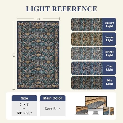 DUKINO 5x8 Area Rug, Vintage Floral Washable Rugs - Image 2