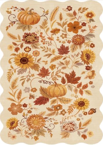 5x7 Living Room Area Rugs: Autumn Pumpkin Holiday Bedroom Rug Beige-Gold by BYYVOORugsforYourHome