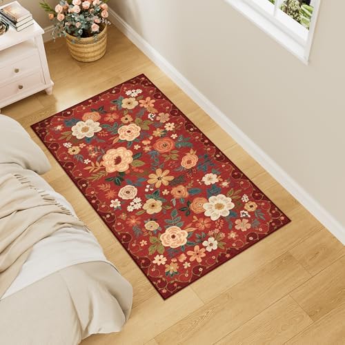 DUKINO 2x4 Entryway Rug, Floral Washable Kitchen Rugs Non Slip - Image 3