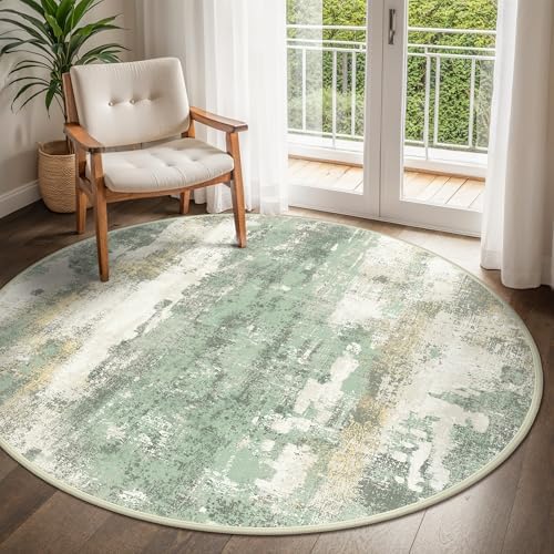 BEIMO 4FT Green Abstract Round Area Rug, Washable Non-Slip by BEIMO